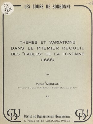 cover image of Thèmes et variations dans le premier recueil des "Fables" de La Fontaine (1668)